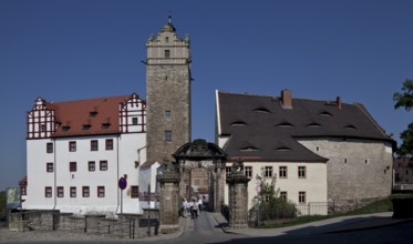 Exterior view from the south, Old House on the left, Blue Tower and baroque entrance portal in the