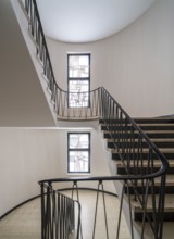 Krefeld, Ürdingen, Meistermann House, former Protestant parish hall. Staircase with glass window by