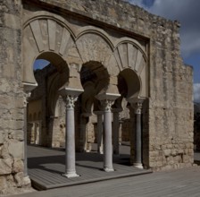 Medina Azahara, ruins of the palace city. Palace complex upper basilica building detail