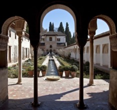 Generalife, view across the water basin courtyard to the south pavilion