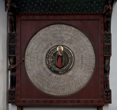 Astronomical clock 1464-70 by Hans Düringer, lower dial with crescent moon Madonna in a halo, St.,