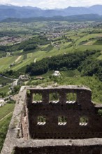 Italy S-Tyrol Missian Castle Boymont View over the palace ruins to the rear Dolomites