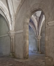 Fontenay former Cistercian monastery auditorium. View from the auditorium into the passageway