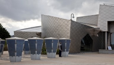 Memorial to the landing of the Canadians in 1944, on the left so-called kiosks with names of the