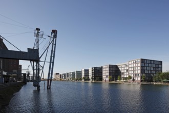 View of the north side from the south, crane in front of the Küppersmühle