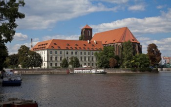 View from south-east, located on the sand island, on the left former Augustinian abbey, today part