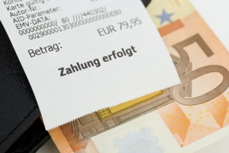 Receipt on a five-euro note, receipt, payment made