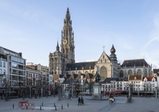 Antwerp, Groenplaats. Belgium Antwerp Cathedral of Our Lady 14-16th century View from south North