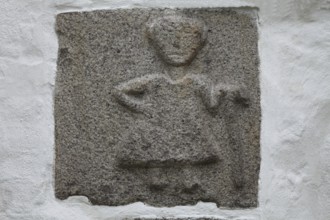 DNK, Langeland, Skroebelev, village church, ca. 12th century, Exteriör, granite sculpture, north