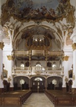 Landsberg am Lech, baroque Fialkirche Hl. Kreuz, view to the organ, St., Sankt, Saint