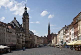 Town Hall on the left, Church of the Brethren at the back, St., Sankt, Saint