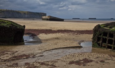 Channel coast with relics of the allied MULBERRY landing party on the sixth of June 1944, so-called