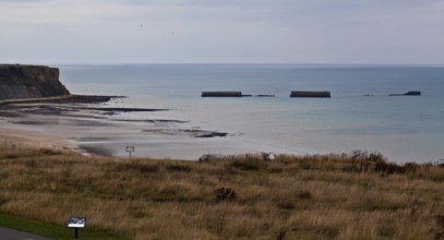 Channel coast with relics of the allied MULBERRY landing party on the sixth of June 1944, so-called