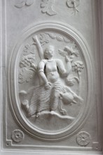 Stucco relief on the ceiling with allegorical depictions of the 5 senses, St., Sankt, Saint