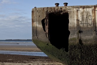 Channel coast with relics of the allied MULBERRY landing party on the sixth of June 1944, so-called