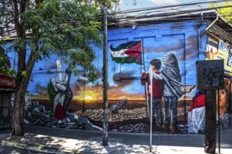 Graffiti art Free Palestine in the Bellavista neighbourhood, Santiago de Chile, Chile, South