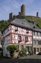 Half-timbered house and castle ruins