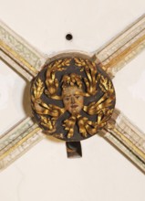 Leaf mask on the keystone in the south aisle, St., Sankt, Saint