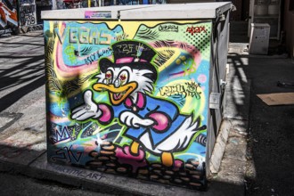 Scrooge McDuck, mural, Downtown, Las Vegas, Nevada, USA, North America