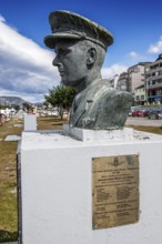 Vicecomodoro Mario Luis Olezza -bronze bust at the harbour of Ushuaia, Argentina, South America