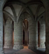 Crypt of the massive columns under the late Gothic choir of the abbey church, built 1446-50, St.,