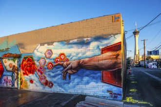 Mural, God shuts down gambling, Arts District, Las Vegas, Nevada, USA, North America