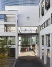 Schürmann Building, headquarters of the Deutsche Welle broadcaster, with the Post Tower in the