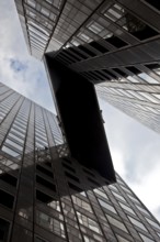 Connecting bridge between two office towers, bottom view