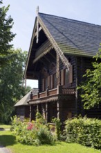 Half-timbered house with front log facade, built 1825-1827 freely adapted from a drawing by Carlo