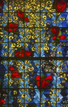 Built in 1954-1955 by Gottfried Böhm, window wall behind the altar, detail with roses