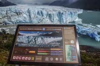 Information board Perito Moreno Glacier, glacier tongue, glacier break, Los Glaciares National