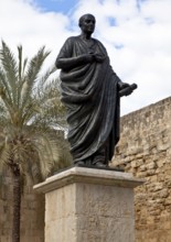 Cordoba, Lucius Annaeus Seneca monument. Bronze statue erected in the middle of the 20th century