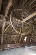 North wing of the monastery complex, Gothic roof truss with rope winch