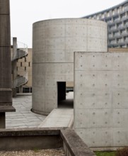 Interdenominational meditation room, 1995 by Tadao Ando, view from the east, left building by