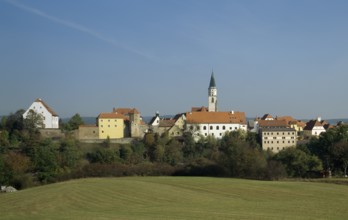 City wall with parish church from south-east, St., Sankt, Saint