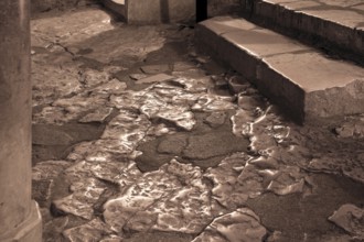 Vezelay, Basilica of Ste-Marie-Madeleine. Crypt. Historic limestone floor, St., Saint, Saint