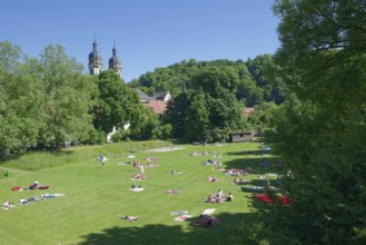 Bathing area at Schöntal Monastery, Jagsttal, sunbathing lawn, Jagst, sunbathing, bathing,