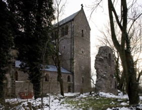 North-east view, ruins of the Romanesque rotunda on the right, St., Sankt, Saint