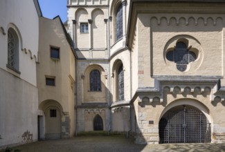 Brauweiler near Pulheim, St Nicholas' Abbey Church, view from the east, choir apse (right), passage