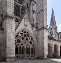 Auxerre, Burgundy former abbey church of St-Germain north transept gable lower section to cloister