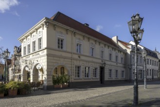 Krefeld, Hüls district, market square, Gasthof zur Rose from 1588 and Konventstraße