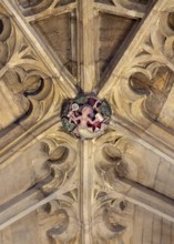 Sherborne Abbey, keystone in the nave, mermaid with mirror and comb