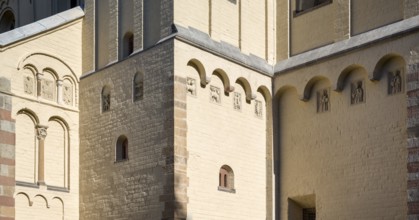 Brauweiler near Pulheim, St Nicholas' Abbey Church, north-west corner of the tower with copies of