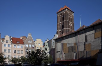 Tower from south-west, on the right new cinema building with 1960s façade design, St., Sankt, Saint