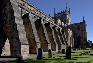 Partial view from west-south-west with the stepped buttresses of the 16th century, St., Sankt,