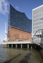 Hamburg, Elbphilharmonie, bottom view from the east, on the right new building on Kaiserkai,