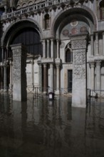 Detail of the western south façade with flooded St Mark's Square (slight flooding), St, Saint,