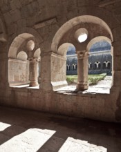 Cistercian monastery founded in 1146, cloister north wing biforium with view through to the south