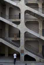 Staircase, Traboules in the Croix-Rousse district with a plaque commemorating the first labour