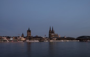 Cologne, view from the right bank of the Rhine to the cathedral, St Martin's Cathedral and the town